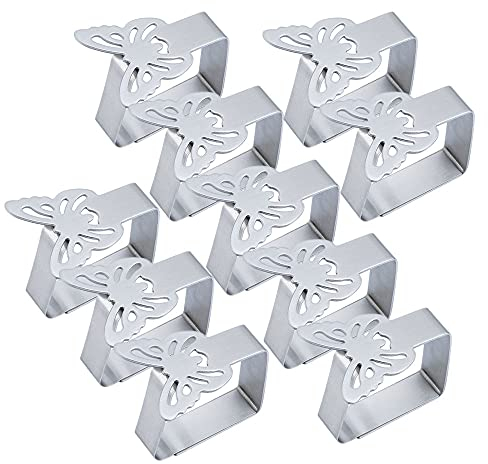10 Stück Tischdecke aus Edelstahl, VerstellbareTischdeckenklemme, Tischdecken-Clip, Tischdecken-Klammern,Tischdecken-Clips-Paket, Tischtuchklammern, Klemme Clips für Dicke Tische Gartentisch, Silber