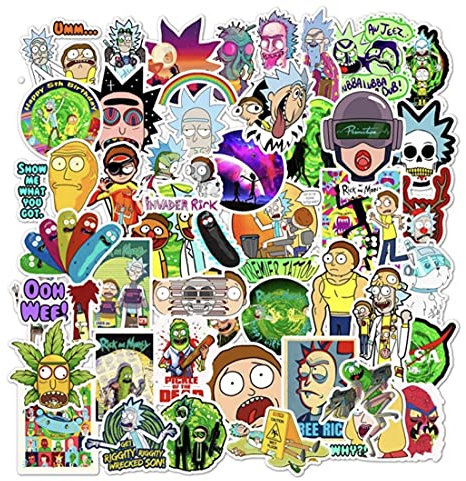 Rick and Morty Vinyl-Aufkleber, matt, wasserfest, für Laptops, Handys, Konsolen, Wände, Gepäck, Bücher, 50 Stück