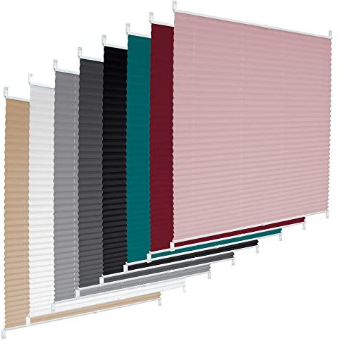 ECD Germany Plissee Klemmfix ohne Bohren 55x200 cm Bordeaux Blickdicht Sonnen- und Sichtschutz Faltrollo Jalousie mit Klemmträger für Fenster & Tür EasyFix Plisseerollo Lichtdurchlässig Fensterrollo