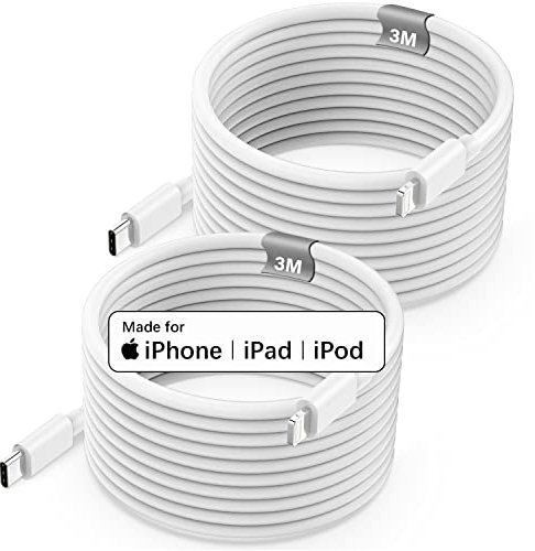 Poukey USB C to Lightning Cable 3M 2Pack[Apple MFi Certified], Fast iPhone Charger Cable for iPhone 14/13 Pro Max/Mini/12/11/XS/XR/X/8, Extra Long Lightning to Type C PD Fast Charging Cable Cord Lead