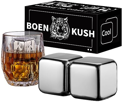 2 Large 64cm³ Whiskey Stones - Reusable Stainless Steel Metal Ice Sphere Cubes Beverage Chilling Rocks Whiskey Stones for Red Wine, Bar Beer, Scotch, Vodka Drinks - Silver