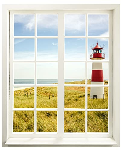 Wandtattoo - Fenster mit Aussicht Leuchtturm 99 x 120 cm - Wandaufkleber - Wandsticker