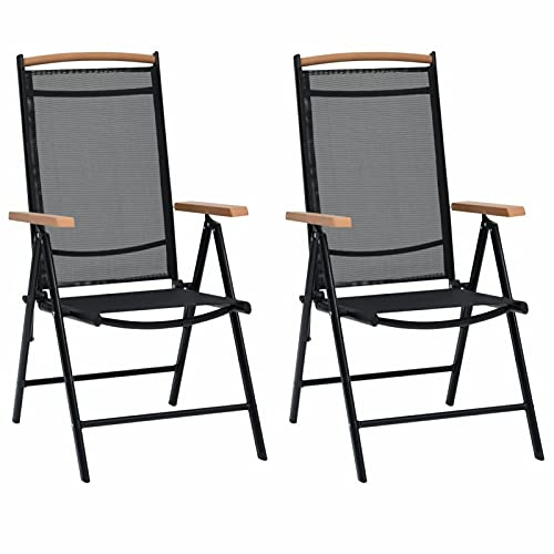 Tidyard 2 STK. Gartenstuhl mit 7 Verstellbare Rückenlehne, Klappstuhl Hochlehner Sonnenliege Liegestuhl Gartenmöbel Aluminium und Textilene Schwarz