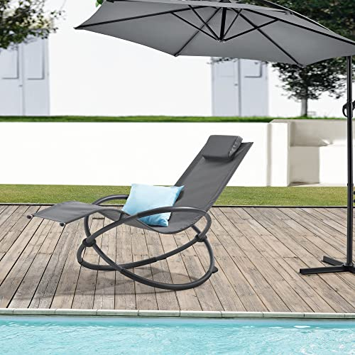 [en.casa] Schaukelliege Pulsano Liegestuhl Gartenliege wetterfest 166 x 74 x 86 cm Schaukelstuhl Outdoor Sonnenliege Relaxliege mit Kopfpolster Aluminiumgestell bis 150 kg Dunkelgrau