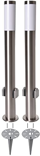 Novatool 2x Gartenlampen I 80 cm I mit 2 Steckdosen I mit Erdspieß I Edelstahl I IP44 I E27 Sockel I Gartenleuchten Stehlampen Säulenlampen außen Stromverteiler Mehrfachsteckdose Steckdosensäule