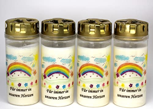 4er Set Grabkerzen für Sternenkinder -16x6 cm mit 4 Tage Brenndauer – (3765) – Wetterfestes Grablicht mit Deckel, Sternenkind - Edle Trauerkerzen