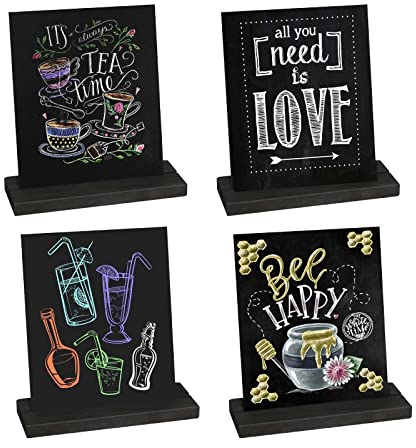 4 Stück Aufsteller Kreidetafel Klein Doppelseitige Kreidetafel Mini Tafel Menü Kreidetafel Holz Preisschilder Aufsteller Tafel zum Beschriften für Geburtstag Hochzeit Party Event
