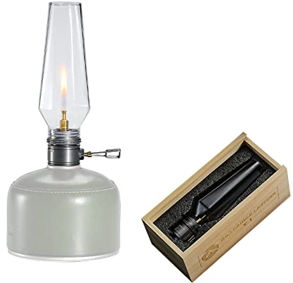 Campingmoon Camping Gaslampe Portable Gaslaterne Outdoor Zelt Candle Lampen mit Holzkoffer