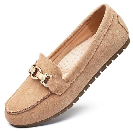 Cvistpieo Loafers for Women Business Casual Shoes Comfortable & Lightweight Penny Loafers Slip On Work Flats Suede Beige Size 8