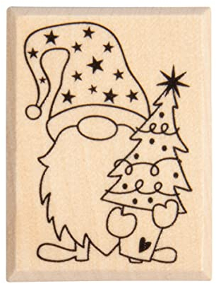 Rayher Stempel Holz „Wichtel Theo“, 3 x 4 cm, Holzstempel Weihnachten, zum Gestalten von Karten, Umschlägen, Geschenken, Butterer Stempel, 29239000, Natur