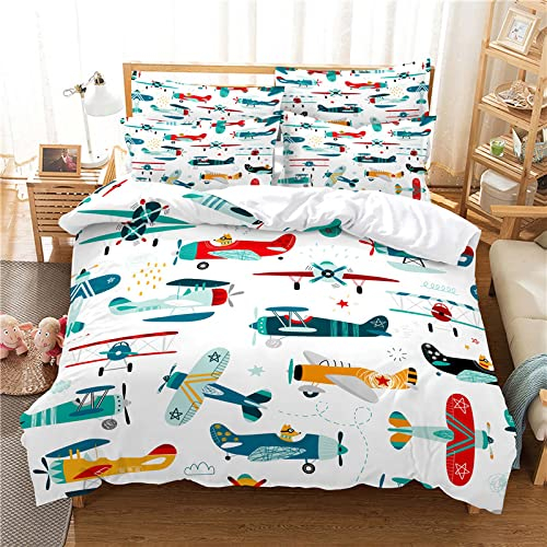 Bettwäsche 135x200 WeißEs Flugzeug 110g/㎡ Microfaser Kinderbettwäsche 135x200 Mit Reißverschluss + One Piece Kissenbezug 80x80 Deko Schlafzimmer Bettwäsche Kinder