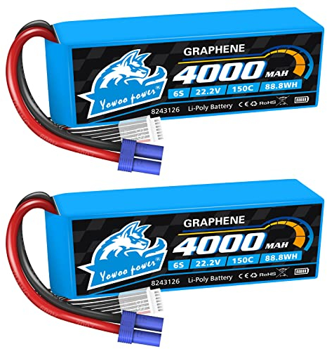 Yowoo 2 Packungen 6S Lipo Akku 22.2V 4000mAh 150C Graphen Batterie mit EC5 Stecker für RC Auto Buggy Hubschrauber LKW RC Hobby