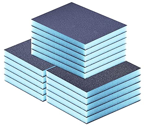EBOOBA Spugna Abrasiva, Blocchi Abrasivi da 16 Pezzi, Kit Spugna Abrasiva Riutilizzabile e Lavabile Per Plastica, Legno, Metallo (100 120 220)