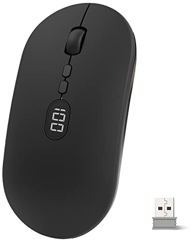 Kabellose Maus Leichte Kabellose Maus mit Akku-Display 2.4G Ultra Slim Leise Funkmaus Wireless Laptop Mouse mit Nano Empfänger Kabellose Ergonomische Maus 1600DPI Für PC/Window/Macbook/Linux - Schwarz