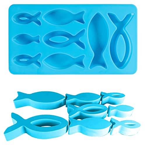 Silikonform Fisch, Silikonformen für Raysin, Silikonformen Epoxidharz Resin Silikonform, 8 Gitter Silikonform Fische Silikon Gießform Silikonformen für Seife, Kuchen, Dessertherstellung Kommunion Deko