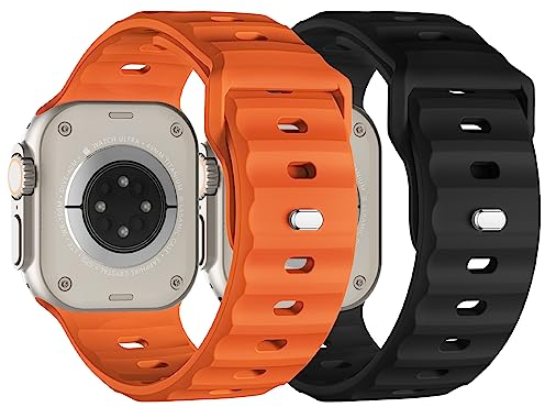 Suitisbest 2er Pack Sport Armband Kompatibel mit Apple Watch Ultra 2 / Ultra 49/44/45/42mm, Verstelbares Silikon Band mit Metall Druckknopf für iWatch Series 9 SE 8 7 6 5 4 Herren