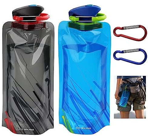 GNAUMORE Botella de Agua Plegable Conjunto,Plegable Flexible Botella de Agua Reutilizable,700ML de Botellas de Agua Plegable,Plegable Flexible Botella de Agua para Senderismo,Aventuras,Viajes 2PC