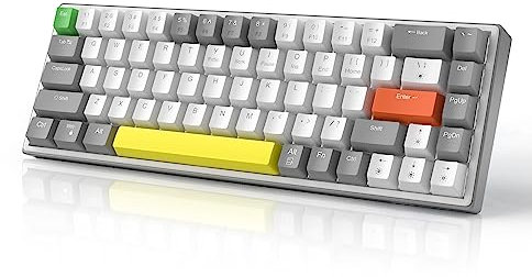 MageGee 60% Mechanical Gaming Keyboard, 68 Keys Compact Blue LED Backlit Gaming Keyboard, SKY68 Wired Ergonomic Mini Office Keyboard for Windows PC Gamer (Red Switch, Gray & White)