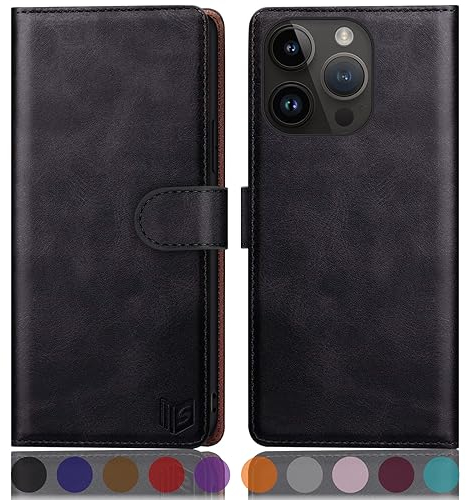 SUANPOT [RFID Schutz für iPhone 15 Pro Max 6.7 Hülle PU Leder Handyhülle Lederhülle Klapphülle Kartenfach Flip Cover für Apple 15 Pro Max Handy hülle Leather Wallet Phone Case Schwarz