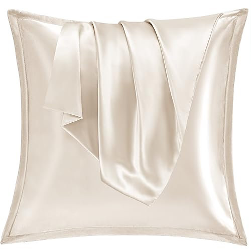 Vielit 2er Set Satin Kissnbezug 60x60 mit Zip,Weich wie EIN Silk Pillowcase,wie Seidenkissenbezug Geeignet für Curly Haar,Satin Kopfkissenbezug Kissenbezüge Beige Kissenhülle
