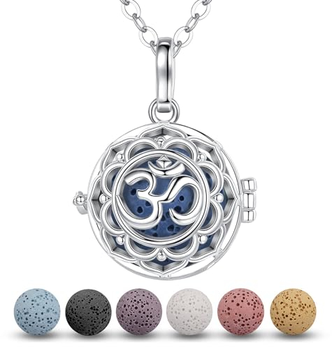 EUDORA Harmony Ball OM Aromatherapie Kette für Damen Aroma Diffusion Halsketten Frauen Aroma Oel Diffuser Charme Anhänger Yoga Meditations Schmuck Geschenke für Mutter Oma Lavaestein 7PCS, 24