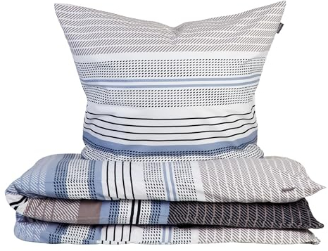 Schiesser Bettwäscheset Pino - Feinbiber - 2-teilig - 155 x 220 cm - Grau-Hellblau