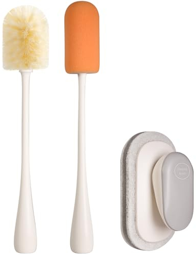 Chijoo Cleaning Brushes (Beige, 3 Items), as Bottle Brushes, Bottle Cleaner, Dish Brushes, Washing up Brushes, Beige, 3 articles