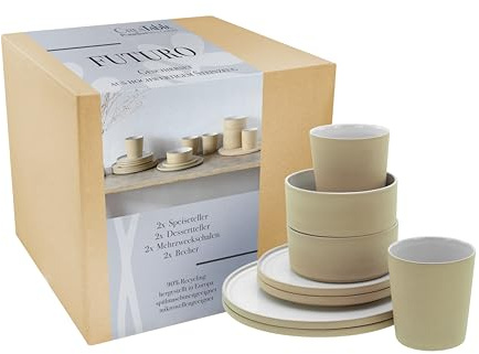 CreaTable, 21533, Serie Futuro, 8-teiliges Geschirrset für 2 Personen, Kombiservice aus Steinzeug, spülmaschinen- und mikrowellengeeignet, Made in Europe