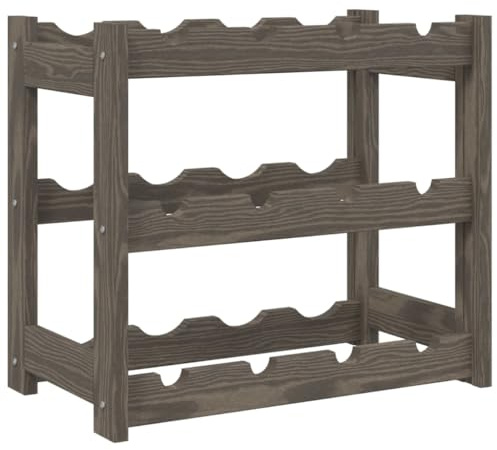vidaXL Weinregal, Flaschenregal mit 3 Ablagen für 12 Flaschen, Weinflaschenhalter Weinständer mit Wellen-Design, Weinhalter Getränkeregal für Küche Keller, Grau Massivholz Kiefer
