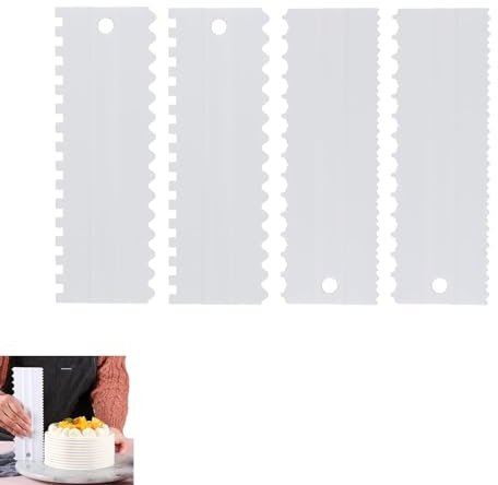 NHCDFA 4 PCS Cake Smoother for Buttercream,Different Cake Buttercream Scrapers Cake Scraper,Cake Scraper Set Reusable,Sawtooth Cake Decorating Tools for Kitchen Home and Party (White)