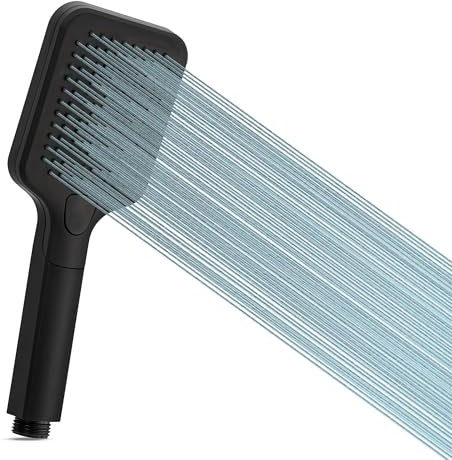 AQUALONA® Black Narva Handheld Shower Head - Boosts Water Pressure - Rub Clean Technology - Standard BSP Connection - Adult, Children, Pet, Home, Gym - 3 Spray Patterns - Universal