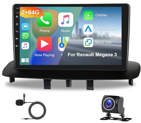Hodozzy 2G 64G Android Autoradio per Renault Megane 3 2008-2014 Radio Wireless Carplay Android Auto, 9 Pollici Touch Screen Navigazione GPS WiFi Bluetooth FM RDS, Retrocamera 2 Din Radio per Renault