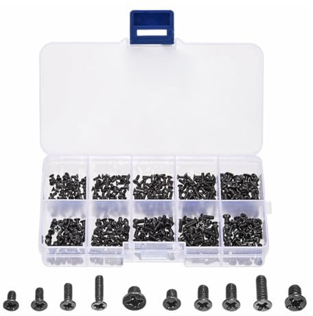 WMUVAZA Kit de Vis pour Ordinateur Portable Universel, 500 Pièces, Petites Vis Noires pour Réparation D'ordinateur et Disque Dur M2 M3 M2.5