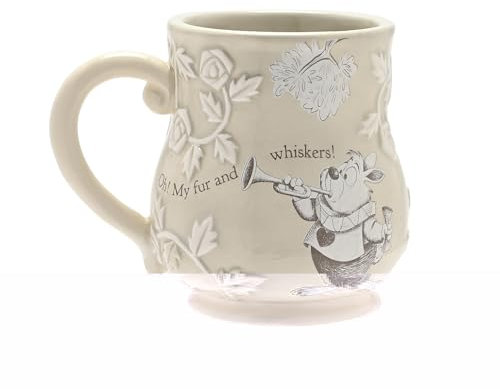 Disney - Alice in Wonderland - Ceramic Pink Embossed Mug - The White Rabbit - 'Oh! My Fur and Whiskers' Decor & Homeware for Kitchen, Garden Party Serving & Dining H: 10cm x W: 12cm x D: 9cm.