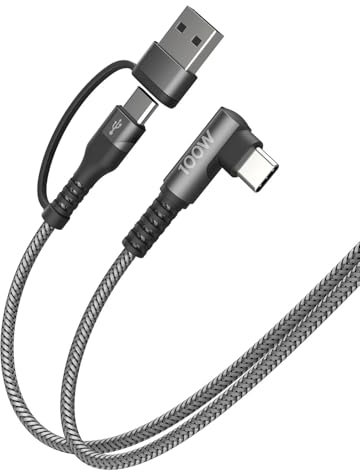MINLU Cable tipo c 100w, 5A Cable USB C 90 grados 30CM, Cable Cargador USB C carga rapida, Cable USB C a USB C para iPhone 15,MacBook Pro/Air,Galaxy S24(Gris)