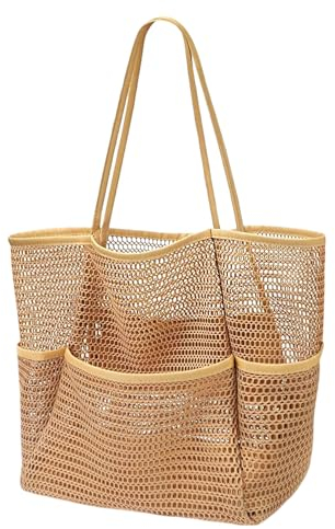 Elepl Strand Tasche Faltbare Beach Bag Leichte Badetasche Korb Damen Shopper Bag Duschtasche Handtaschen mit Reißverschluss Innentasche Mesh Strandbeutel Umhängetasche für Strand Familie Shopper Reise