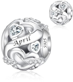 Alstiva April Geburtsstein Charm 925 Sterling Silber 5A Zirkonia Charm Anhänger für Armband Bead Pendant für Europäische Armbänder Halsketten Schmuck Geschenk für Damen Frauen