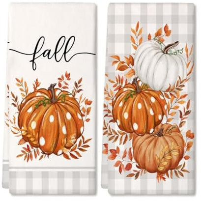 FDEETY Halloween Paños de Cocina 43 x 66 cm Calabazas Decoración Microfibra Toallas Juego de 2 Unidades Naranja