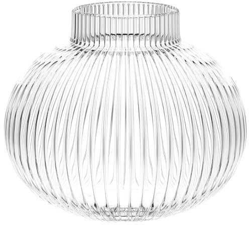 YANWE1 Vase rond en verre pour bouquet, vases en verre nervuré pour fleurs, petit vase transparent pour salon, bureau, table basse, étagère, mariage, 15,2 cm