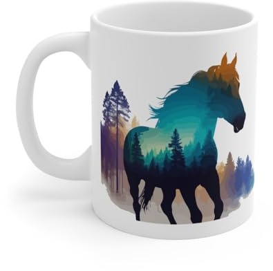 Mug Cheval et Forêt – Tasse Céramique 325ml avec Design Nature et Aventure – Cadeau Passion Équitation et Animaux Sauvages Mug Size 11oz