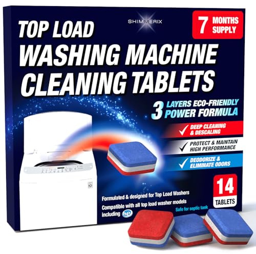 Pastillas limpiadoras para lavadora, paquete de 14 unidades para HE de carga superior, tabletas ecológicas de limpieza para lavadora, 3 capas sépticas seguras, desodorizante, protector descalcificador