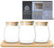 Set of 3 Tea Coffee Sugar Spices Canisters – 500ml Premium Glass Jars with Unique Bamboo Lids Bamboo tray – Airtight Tea, Coffee, and Sugar Containers Set – Elegant & Durable Kitchen Canisters