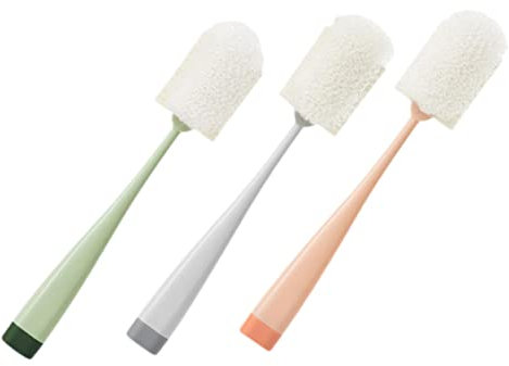 SECFOU 3pcs Handle Bottle Cleaning Brush Versatile Cup Cleaner for Easy Stain Removal for Kitchen Water Bottles and Removable Sponge Brushes in and Grey