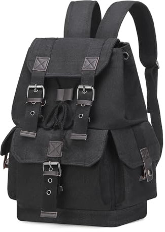 SUIKIHUM Vintage Canvas Backpack for Men Women, Durable Casual Daypack, Large Capacity Travel Rucksack Fits for Hiking and Daily Use (Black)