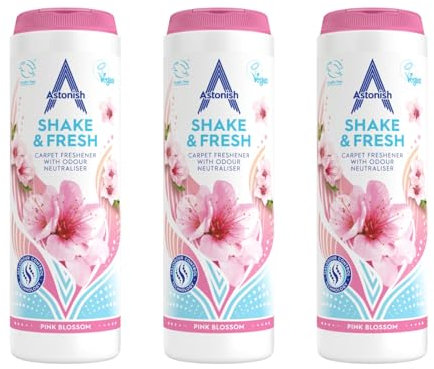 Astonish Shake & Fresh Carpet Freshener, Eliminates Odours, Pink Blossom, 3 x 350g