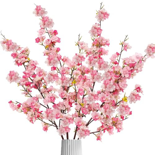 SNAIL GARDEN Juego de 4 ramas de cerezo artificiales de 109 cm (180 flores/forzas) – Con flores extraíbles: posible desperdicios de flores – Mezcla de rosas, decoración flexible para bodas, jarrón de