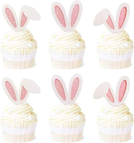 12 Stück Hasenohren Cupcake Topper, Hasenohren Tortendeko Ostern, Glitzer Ostern Kuchen Deko, Muffin Deko, für Ostern Kaninchen Thema Baby Dusche Kinder Geburtstag Party (C)