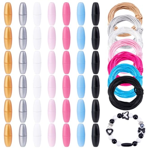 PH PandaHall 42 Set 7 Farben Schlüsselband Abreißverschlüsse 24mm Perlenzylinder Verbinder Sicherheitsverschluss Verschlussverschluss Mit 2mm X 35m Kordel Zur Schmuckherstellung