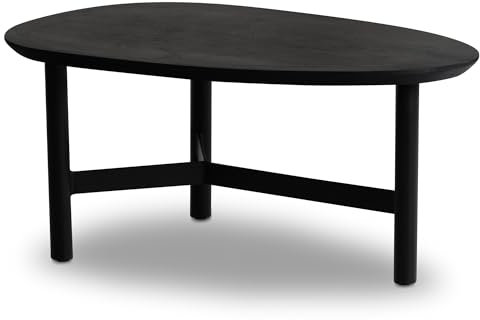 Couchtisch 86x50x37 cm Mango Massivholz/Metall Schwarz Sofatisch | Design Wohnzimmertisch Nierenform | Dreibein Kaffeetisch Wohnzimmer Modern