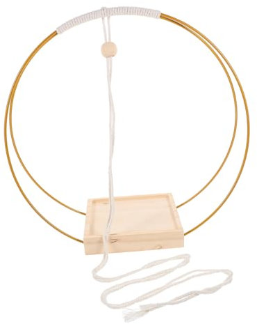 Kisangel Support Suspendu pour Pot De Fleurs en Métal Et Bois Épais 30x30x12,5 Cm pour Balcon Et Jardin Crochets Inclus, Support pour Plantes Succulentes Et Porte-Pot Suspendu Doré